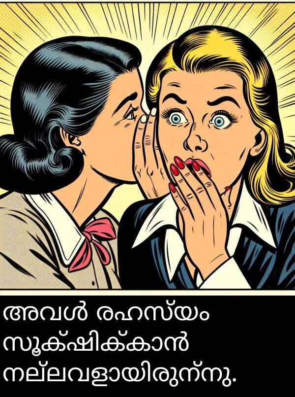 രഹസ്യം: അവൾ രഹസ്യം സൂക്ഷിക്കാൻ നല്ലവളായിരുന്നു.