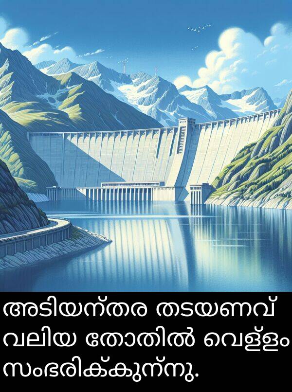 വെള്ളം: അടിയന്തര തടയണവ് വലിയ തോതിൽ വെള്ളം സംഭരിക്കുന്നു.