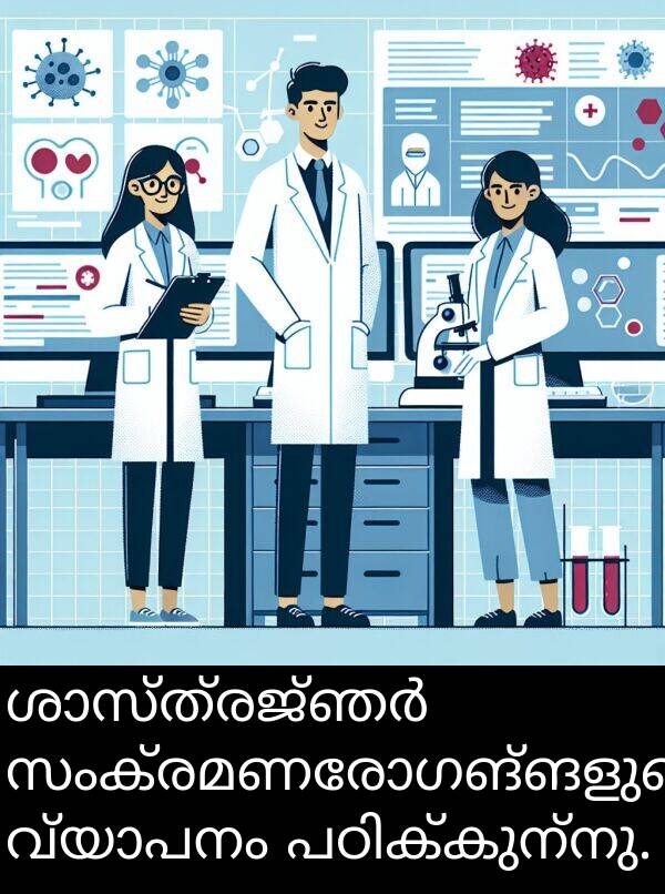സംക്രമണരോഗങ്ങളുടെ: ശാസ്ത്രജ്ഞർ സംക്രമണരോഗങ്ങളുടെ വ്യാപനം പഠിക്കുന്നു.