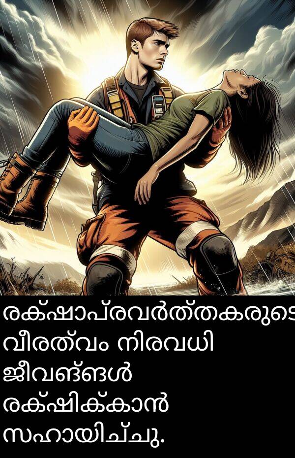 വീരത്വം: രക്ഷാപ്രവർത്തകരുടെ വീരത്വം നിരവധി ജീവങ്ങൾ രക്ഷിക്കാൻ സഹായിച്ചു.
