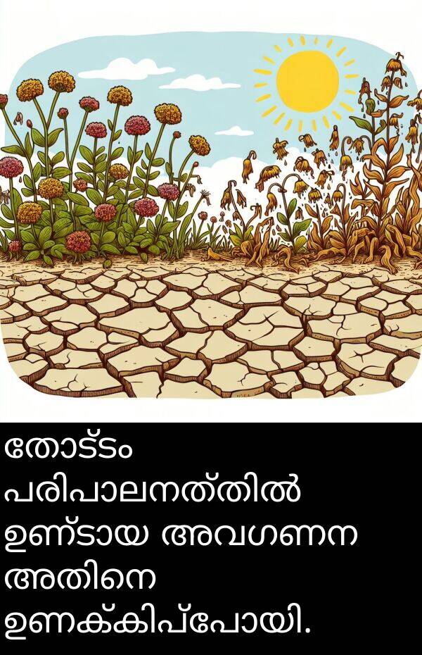അവഗണന: തോട്ടം പരിപാലനത്തിൽ ഉണ്ടായ അവഗണന അതിനെ ഉണക്കിപ്പോയി.