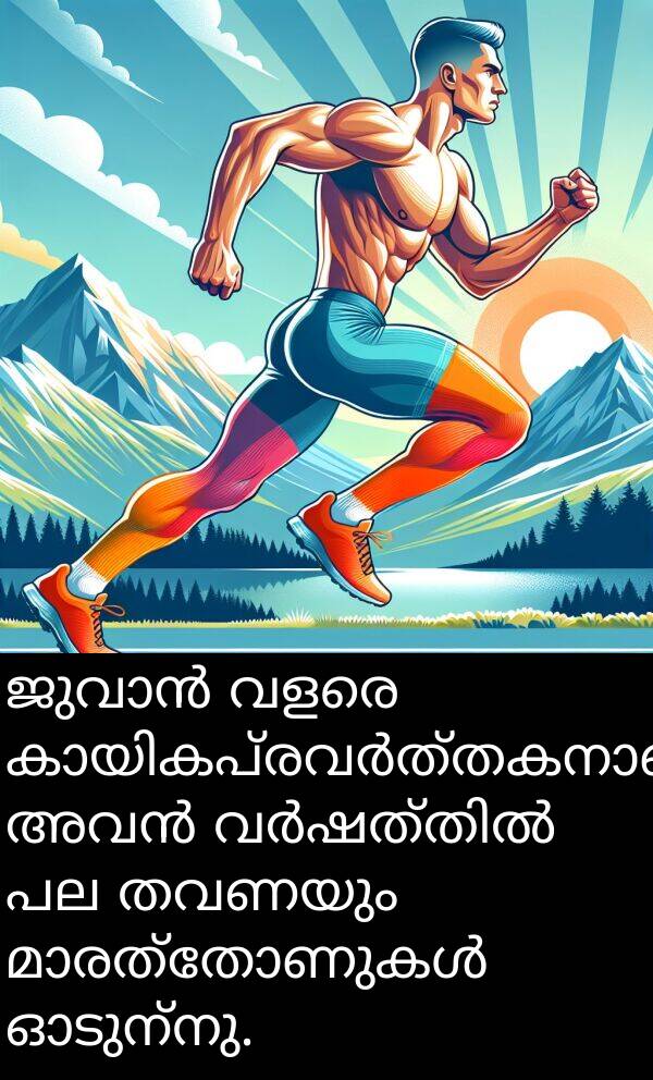 തവണയും: ജുവാൻ വളരെ കായികപ്രവർത്തകനാണ്; അവൻ വർഷത്തിൽ പല തവണയും മാരത്തോണുകൾ ഓടുന്നു.