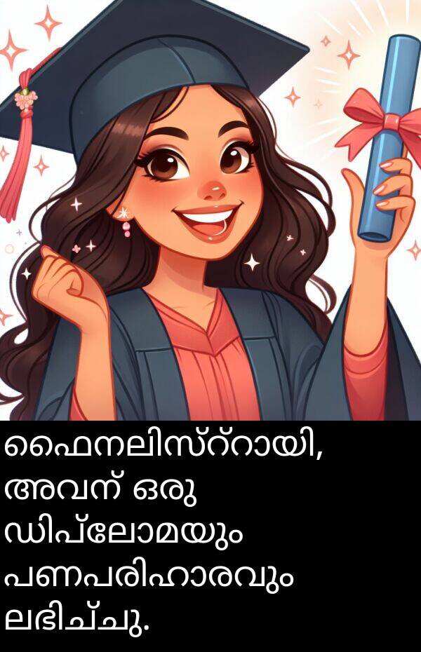 അവന്: ഫൈനലിസ്റ്റായി, അവന് ഒരു ഡിപ്ലോമയും പണപരിഹാരവും ലഭിച്ചു.