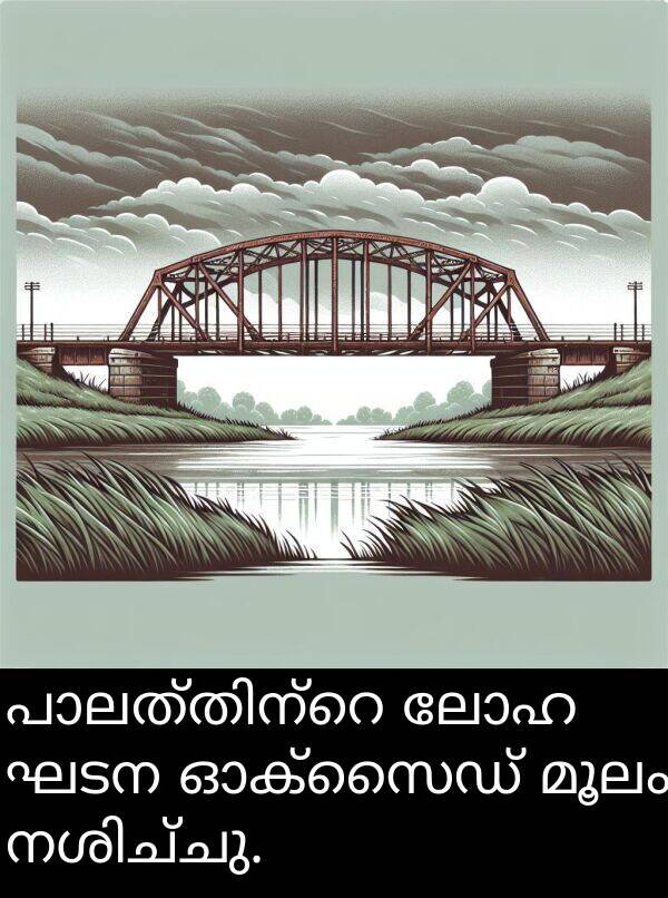 ലോഹ: പാലത്തിന്റെ ലോഹ ഘടന ഓക്സൈഡ് മൂലം നശിച്ചു.