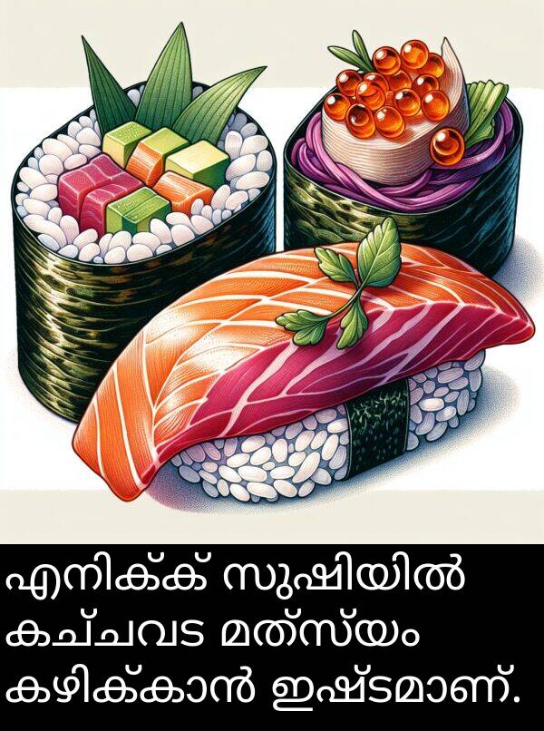 കച്ചവട: എനിക്ക് സുഷിയിൽ കച്ചവട മത്സ്യം കഴിക്കാൻ ഇഷ്ടമാണ്.