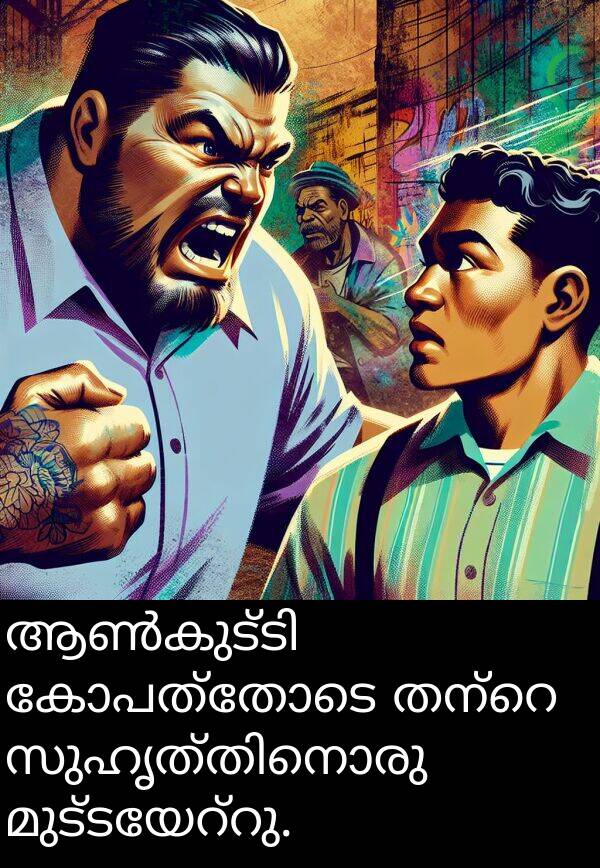 കോപത്തോടെ: ആൺകുട്ടി കോപത്തോടെ തന്റെ സുഹൃത്തിനൊരു മുട്ടയേറ്റു.