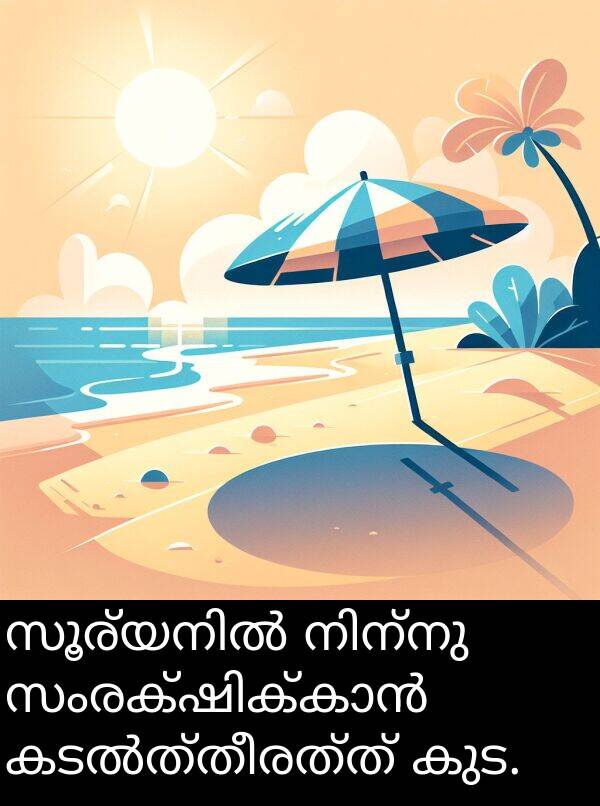 കുട: സൂര്യനിൽ നിന്നു സംരക്ഷിക്കാൻ കടൽത്തീരത്ത് കുട.