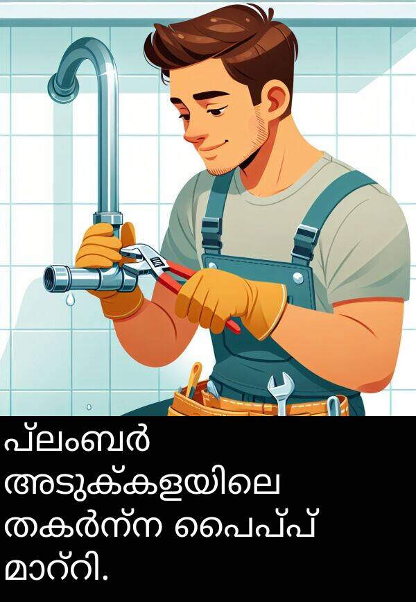 പൈപ്പ്: പ്ലംബർ അടുക്കളയിലെ തകർന്ന പൈപ്പ് മാറ്റി.