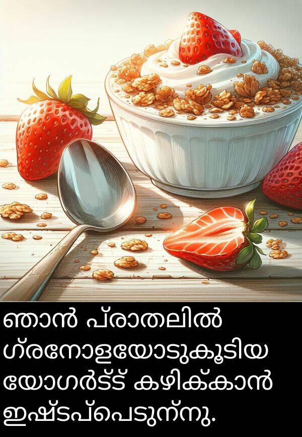 ഇഷ്ടപ്പെടുന്നു: ഞാൻ പ്രാതലിൽ ഗ്രനോളയോടുകൂടിയ യോഗർട്ട് കഴിക്കാൻ ഇഷ്ടപ്പെടുന്നു.
