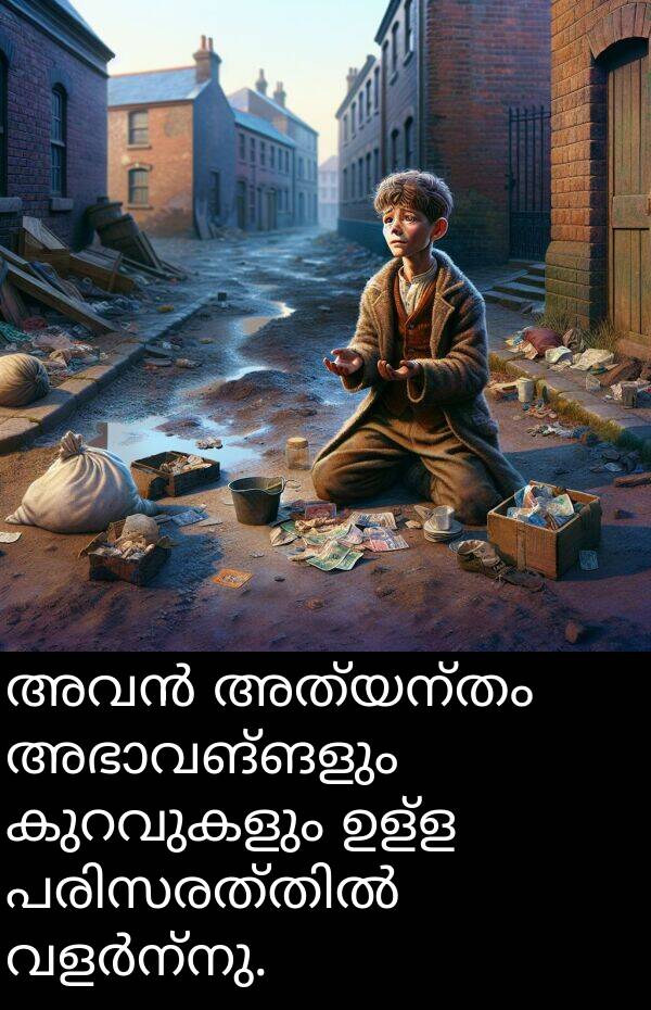 ഉള്ള: അവൻ അത്യന്തം അഭാവങ്ങളും കുറവുകളും ഉള്ള പരിസരത്തിൽ വളർന്നു.