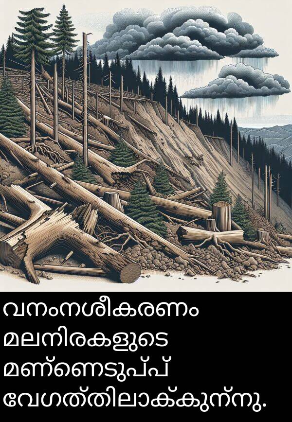 മണ്ണെടുപ്പ്: വനംനശീകരണം മലനിരകളുടെ മണ്ണെടുപ്പ് വേഗത്തിലാക്കുന്നു.