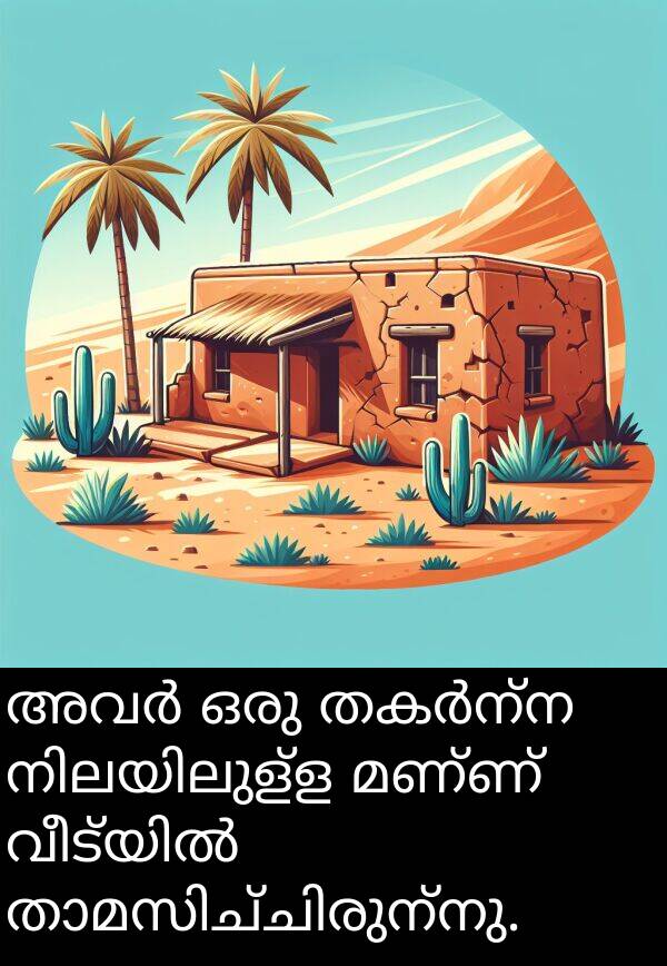 മണ്ണ്: അവർ ഒരു തകർന്ന നിലയിലുള്ള മണ്ണ് വീട്‌യിൽ താമസിച്ചിരുന്നു.