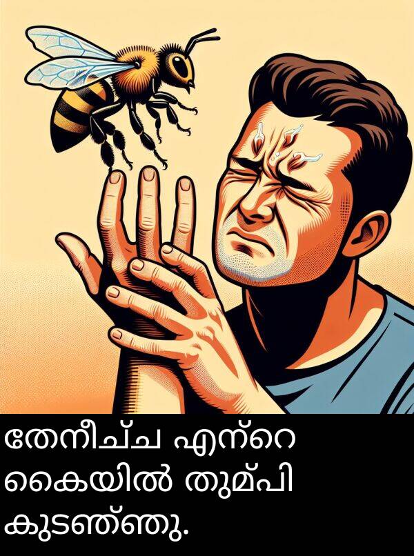 കുടഞ്ഞു: തേനീച്ച എന്റെ കൈയിൽ തുമ്പി കുടഞ്ഞു.