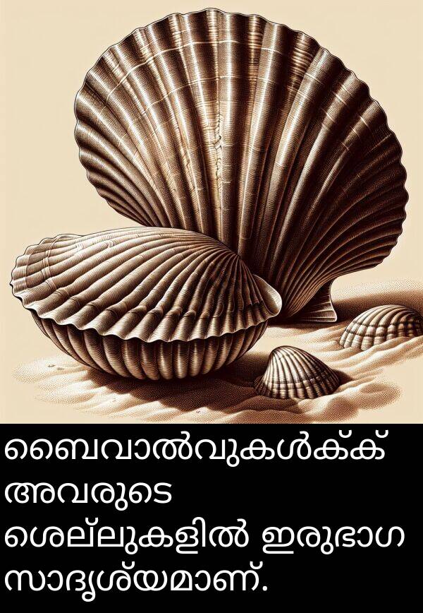 അവരുടെ: ബൈവാൽവുകൾക്ക് അവരുടെ ശെല്ലുകളിൽ ഇരുഭാഗ സാദൃശ്യമാണ്.
