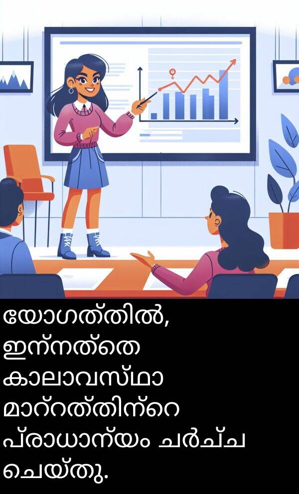 ചെയ്തു: യോഗത്തിൽ, ഇന്നത്തെ കാലാവസ്ഥാ മാറ്റത്തിന്റെ പ്രാധാന്യം ചർച്ച ചെയ്തു.