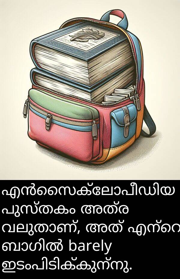പുസ്തകം: എൻസൈക്ലോപീഡിയ പുസ്തകം അത്ര വലുതാണ്, അത് എന്റെ ബാഗിൽ barely ഇടംപിടിക്കുന്നു.