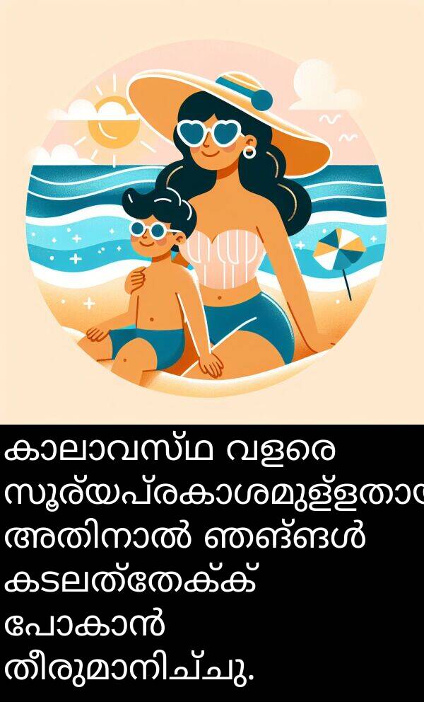 കടലത്തേക്ക്: കാലാവസ്ഥ വളരെ സൂര്യപ്രകാശമുള്ളതായിരുന്നു, അതിനാൽ ഞങ്ങൾ കടലത്തേക്ക് പോകാൻ തീരുമാനിച്ചു.