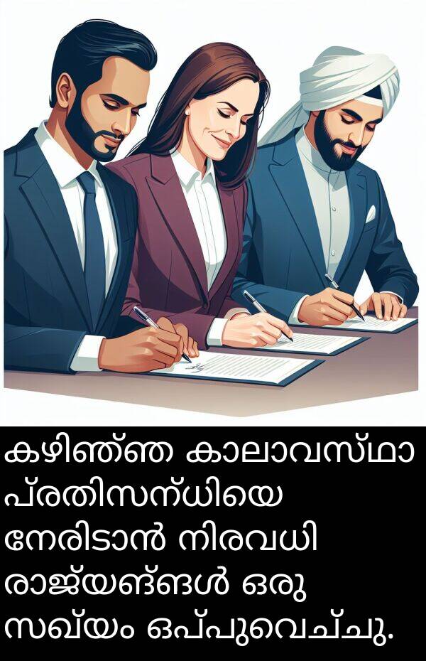 ഒപ്പുവെച്ചു: കഴിഞ്ഞ കാലാവസ്ഥാ പ്രതിസന്ധിയെ നേരിടാൻ നിരവധി രാജ്യങ്ങൾ ഒരു സഖ്യം ഒപ്പുവെച്ചു.