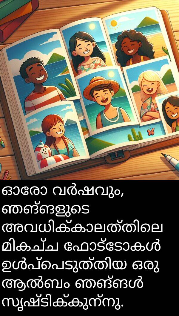 ഞങ്ങളുടെ: ഓരോ വർഷവും, ഞങ്ങളുടെ അവധിക്കാലത്തിലെ മികച്ച ഫോട്ടോകൾ ഉൾപ്പെടുത്തിയ ഒരു ആൽബം ഞങ്ങൾ സൃഷ്ടിക്കുന്നു.