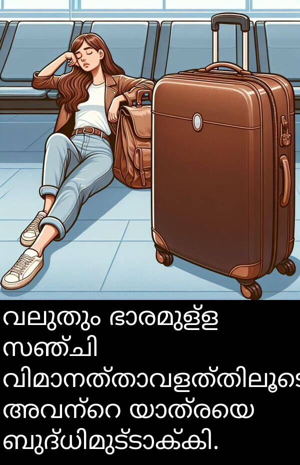 വലുതും: വലുതും ഭാരമുള്ള സഞ്ചി വിമാനത്താവളത്തിലൂടെ അവന്റെ യാത്രയെ ബുദ്ധിമുട്ടാക്കി.