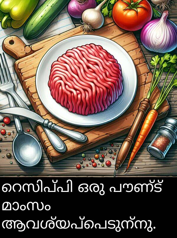 പൗണ്ട്: റെസിപ്പി ഒരു പൗണ്ട് മാംസം ആവശ്യപ്പെടുന്നു.