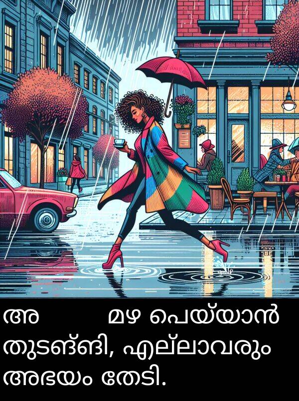 അഭയം: അचानक മഴ പെയ്യാൻ തുടങ്ങി, എല്ലാവരും അഭയം തേടി.