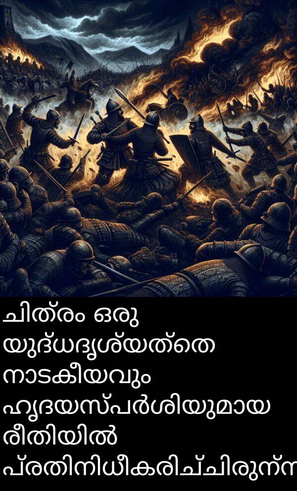 യുദ്ധദൃശ്യത്തെ: ചിത്രം ഒരു യുദ്ധദൃശ്യത്തെ നാടകീയവും ഹൃദയസ്പർശിയുമായ രീതിയിൽ പ്രതിനിധീകരിച്ചിരുന്നു.