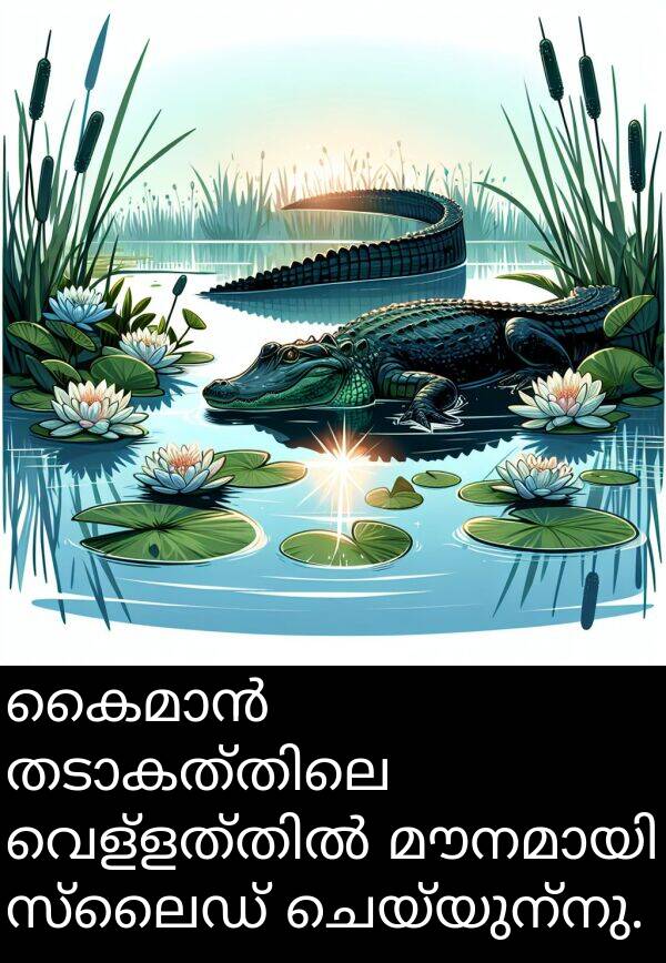 ചെയ്യുന്നു: കൈമാൻ തടാകത്തിലെ വെള്ളത്തിൽ മൗനമായി സ്ലൈഡ് ചെയ്യുന്നു.