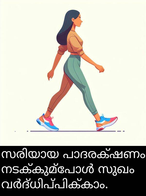 സുഖം: സരിയായ പാദരക്ഷണം നടക്കുമ്പോൾ സുഖം വർദ്ധിപ്പിക്കാം.