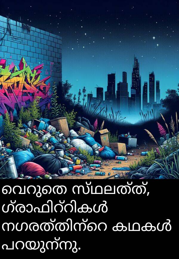 സ്ഥലത്ത്: വെറുതെ സ്ഥലത്ത്, ഗ്രാഫിറ്റികൾ നഗരത്തിന്റെ കഥകൾ പറയുന്നു.