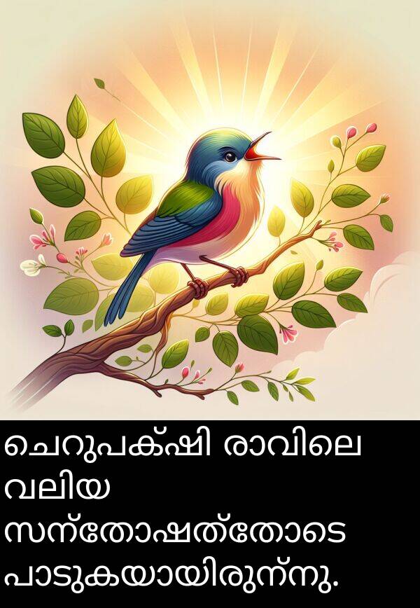 സന്തോഷത്തോടെ: ചെറുപക്ഷി രാവിലെ വലിയ സന്തോഷത്തോടെ പാടുകയായിരുന്നു.