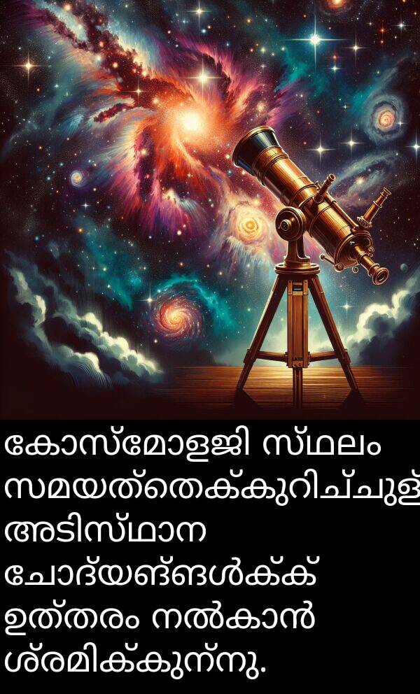 സ്ഥലം: കോസ്മോളജി സ്ഥലം സമയത്തെക്കുറിച്ചുള്ള അടിസ്ഥാന ചോദ്യങ്ങൾക്ക് ഉത്തരം നൽകാൻ ശ്രമിക്കുന്നു.