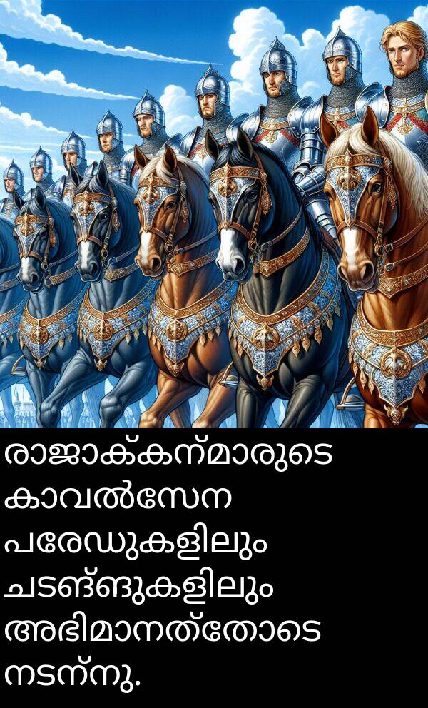 നടന്നു: രാജാക്കന്മാരുടെ കാവൽസേന പരേഡുകളിലും ചടങ്ങുകളിലും അഭിമാനത്തോടെ നടന്നു.