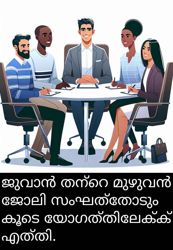 കൂടെ: ജുവാൻ തന്റെ മുഴുവൻ ജോലി സംഘത്തോടും കൂടെ യോഗത്തിലേക്ക് എത്തി.