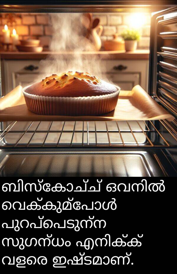 സുഗന്ധം: ബിസ്കോച്ച് ഒവനിൽ വെക്കുമ്പോൾ പുറപ്പെടുന്ന സുഗന്ധം എനിക്ക് വളരെ ഇഷ്ടമാണ്.
