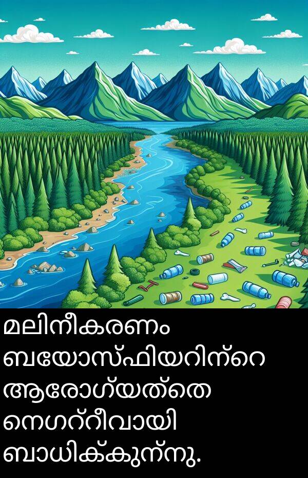 ആരോഗ്യത്തെ: മലിനീകരണം ബയോസ്ഫിയറിന്റെ ആരോഗ്യത്തെ നെഗറ്റീവായി ബാധിക്കുന്നു.