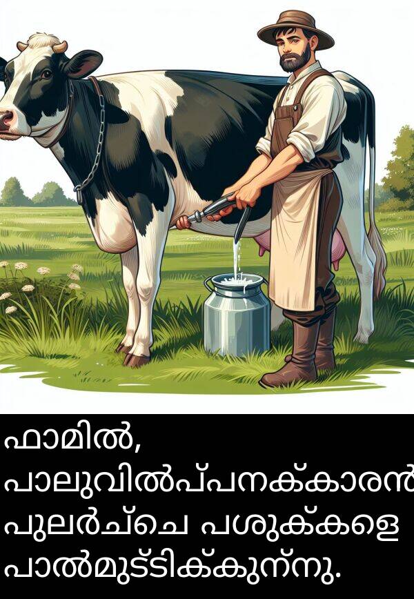 പശുക്കളെ: ഫാമിൽ, പാലുവിൽപ്പനക്കാരൻ പുലർച്ചെ പശുക്കളെ പാൽമുട്ടിക്കുന്നു.
