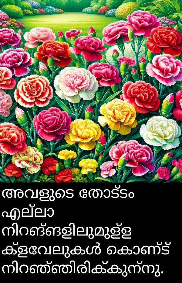 കൊണ്ട്: അവളുടെ തോട്ടം എല്ലാ നിറങ്ങളിലുമുള്ള ക്ളവേലുകൾ കൊണ്ട് നിറഞ്ഞിരിക്കുന്നു.