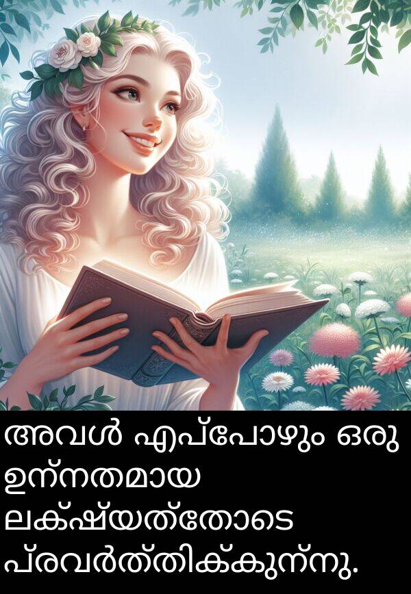 ലക്ഷ്യത്തോടെ: അവൾ എപ്പോഴും ഒരു ഉന്നതമായ ലക്ഷ്യത്തോടെ പ്രവർത്തിക്കുന്നു.