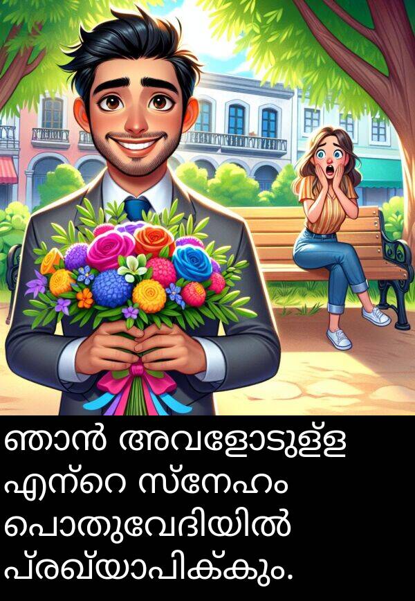 അവളോടുള്ള: ഞാൻ അവളോടുള്ള എന്റെ സ്നേഹം പൊതുവേദിയിൽ പ്രഖ്യാപിക്കും.