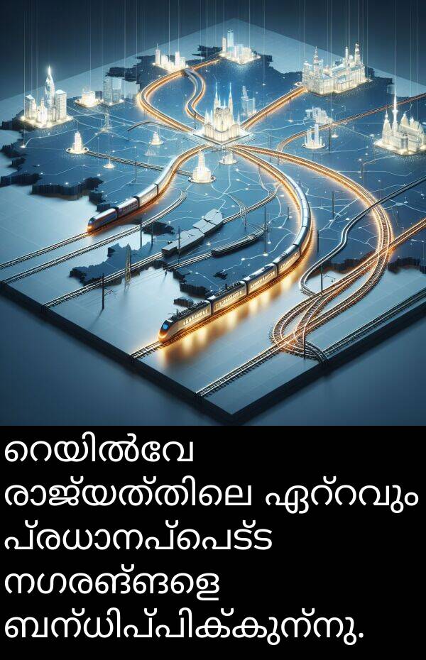 നഗരങ്ങളെ: റെയിൽവേ രാജ്യത്തിലെ ഏറ്റവും പ്രധാനപ്പെട്ട നഗരങ്ങളെ ബന്ധിപ്പിക്കുന്നു.