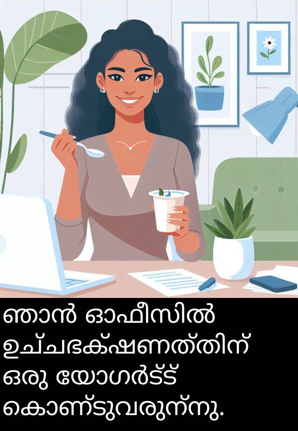 കൊണ്ടുവരുന്നു: ഞാൻ ഓഫീസിൽ ഉച്ചഭക്ഷണത്തിന് ഒരു യോഗർട്ട് കൊണ്ടുവരുന്നു.