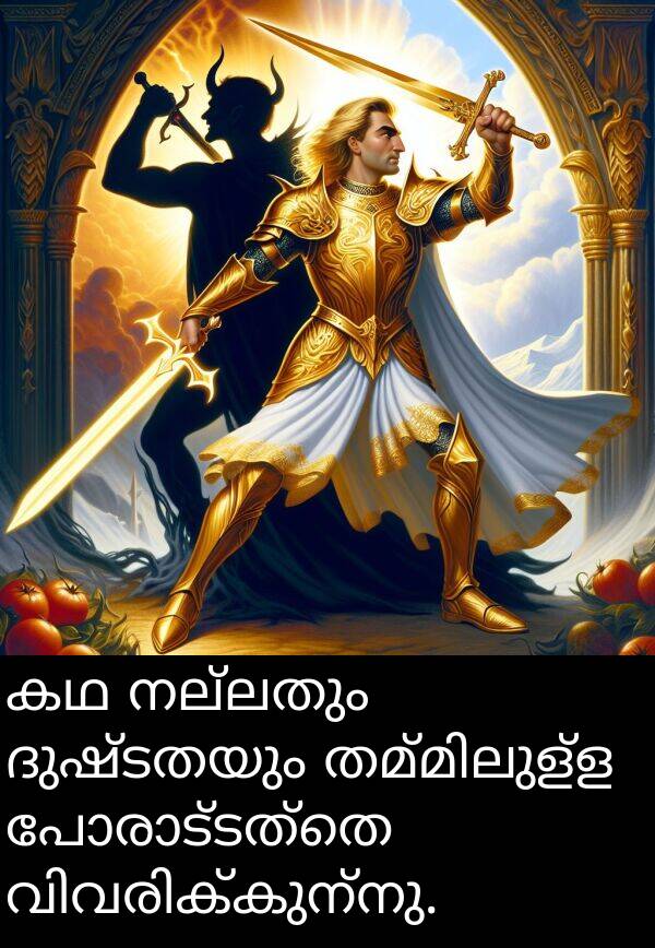 നല്ലതും: കഥ നല്ലതും ദുഷ്ടതയും തമ്മിലുള്ള പോരാട്ടത്തെ വിവരിക്കുന്നു.