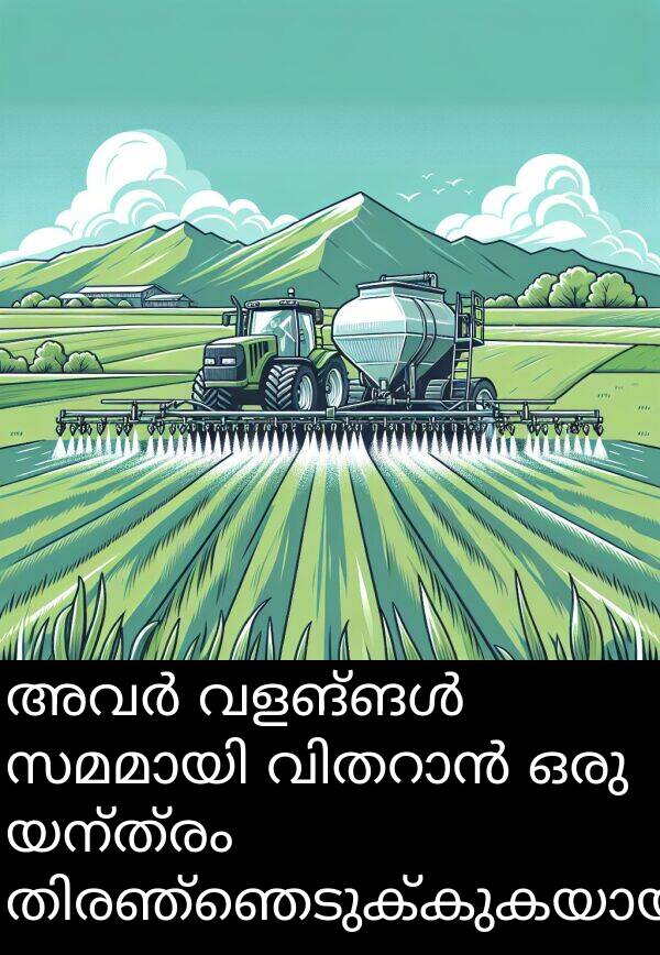 യന്ത്രം: അവർ വളങ്ങൾ സമമായി വിതറാൻ ഒരു യന്ത്രം തിരഞ്ഞെടുക്കുകയായിരുന്നു.
