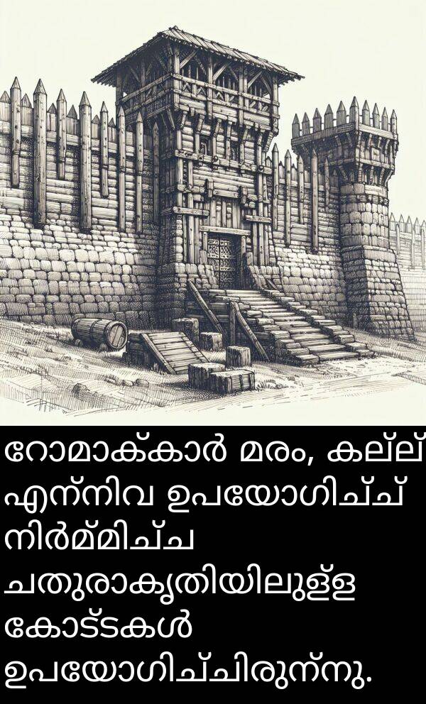 കല്ല്: റോമാക്കാർ മരം, കല്ല് എന്നിവ ഉപയോഗിച്ച് നിർമ്മിച്ച ചതുരാകൃതിയിലുള്ള കോട്ടകൾ ഉപയോഗിച്ചിരുന്നു.