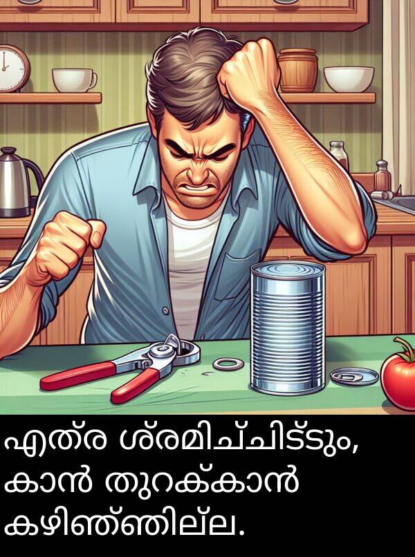 എത്ര: എത്ര ശ്രമിച്ചിട്ടും, കാൻ തുറക്കാൻ കഴിഞ്ഞില്ല.