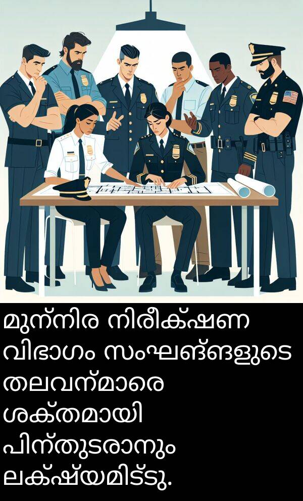 സംഘങ്ങളുടെ: മുന്‍നിര നിരീക്ഷണ വിഭാഗം സംഘങ്ങളുടെ തലവന്മാരെ ശക്തമായി പിന്തുടരാനും ലക്ഷ്യമിട്ടു.