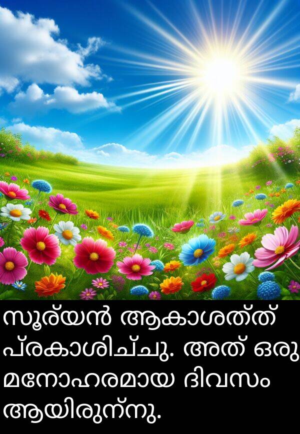 അത്: സൂര്യൻ ആകാശത്ത് പ്രകാശിച്ചു. അത് ഒരു മനോഹരമായ ദിവസം ആയിരുന്നു.