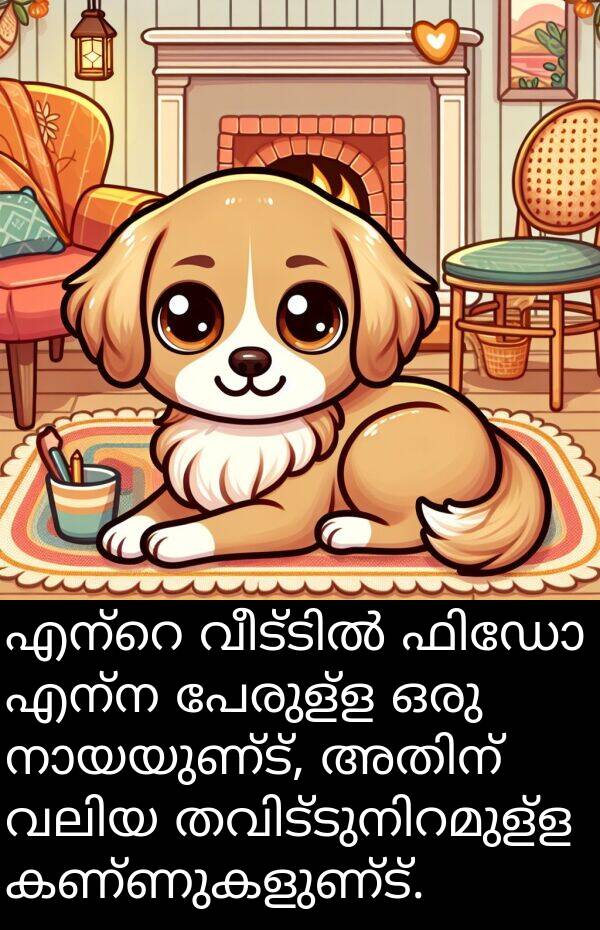 പേരുള്ള: എന്റെ വീട്ടിൽ ഫിഡോ എന്ന പേരുള്ള ഒരു നായയുണ്ട്, അതിന് വലിയ തവിട്ടുനിറമുള്ള കണ്ണുകളുണ്ട്.