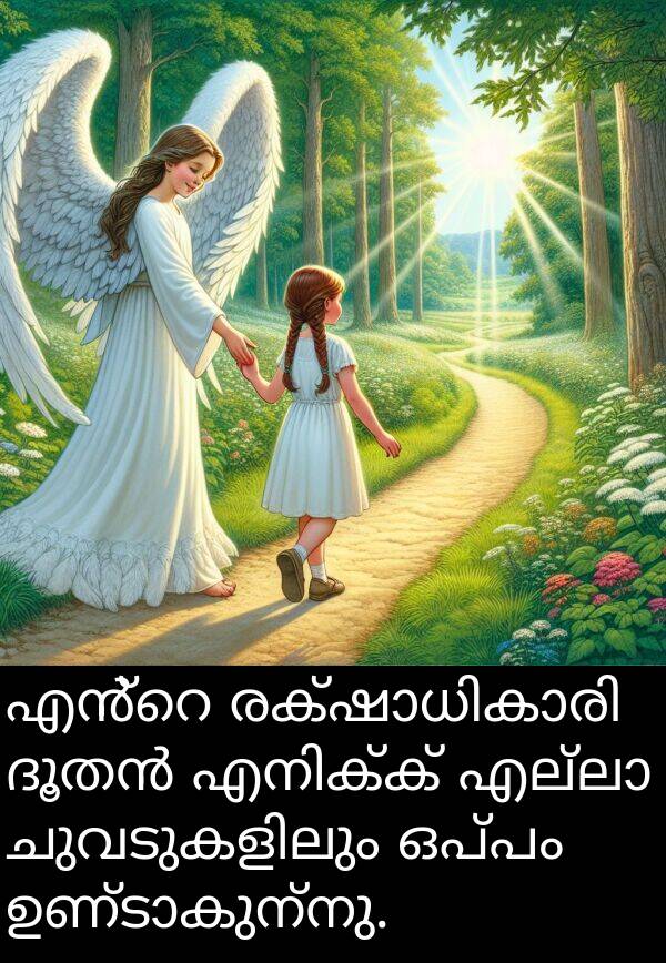 ഒപ്പം: എൻ്റെ രക്ഷാധികാരി ദൂതൻ എനിക്ക് എല്ലാ ചുവടുകളിലും ഒപ്പം ഉണ്ടാകുന്നു.